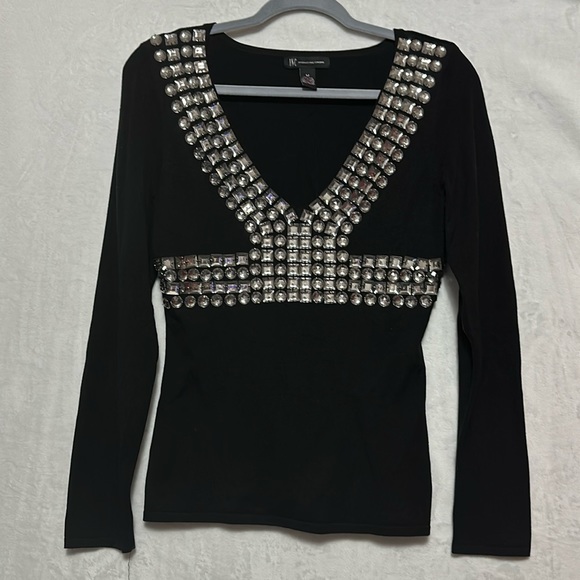INC International Concepts Tops - I.N.C International Concepts Silk Blend Black Long Sleeve V-Neck Top Size Medium